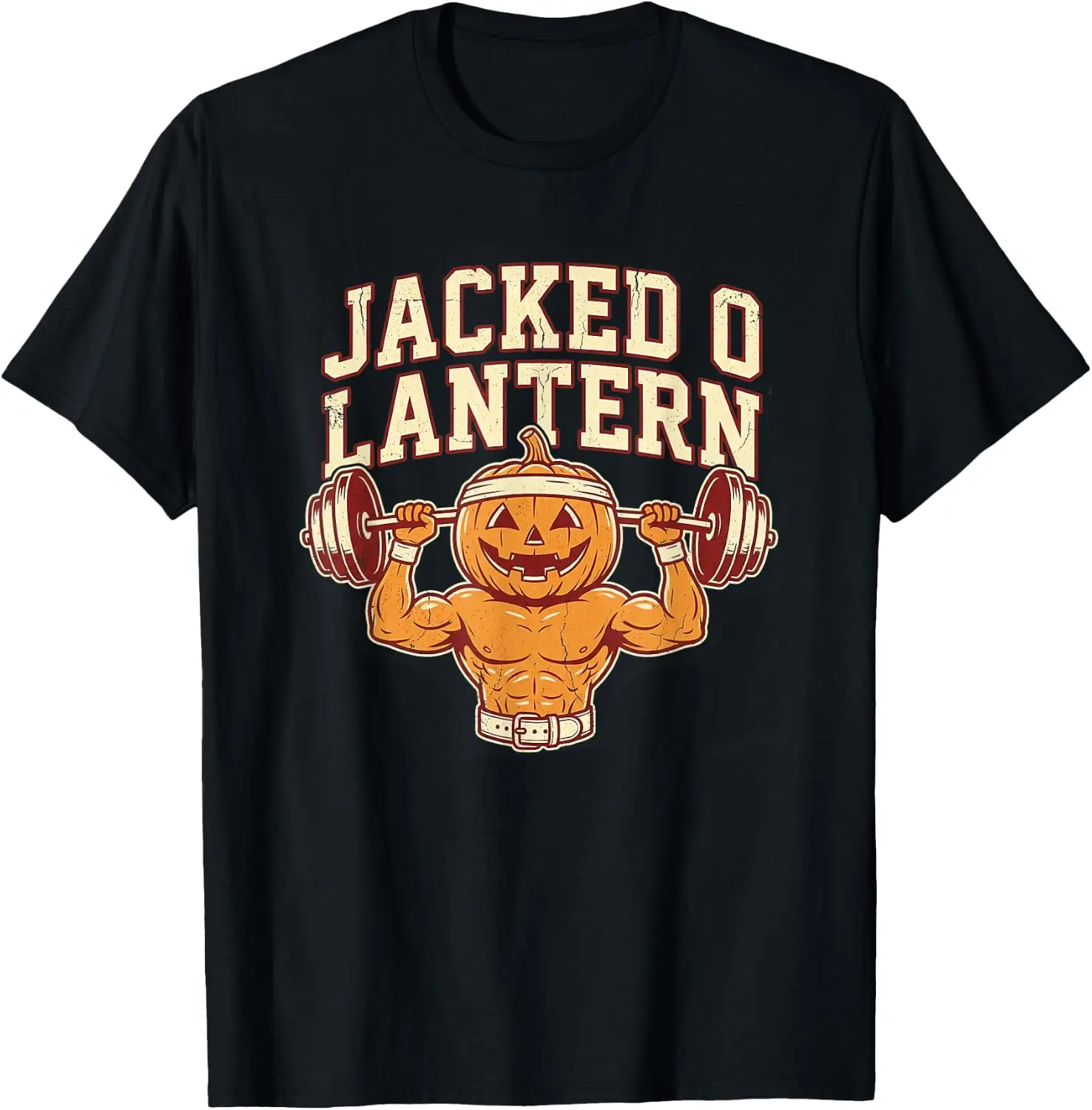 Jacked O Lantern Silly Halloween Muscle Fitness Men Women T-Shirt Vintage Style Graphic T‑Shirt, Retro Tee, 100% Cotton Soft Lightweight Crew Neck Unisex Casual Short Sleeve Tops For Men Women Daily Wear