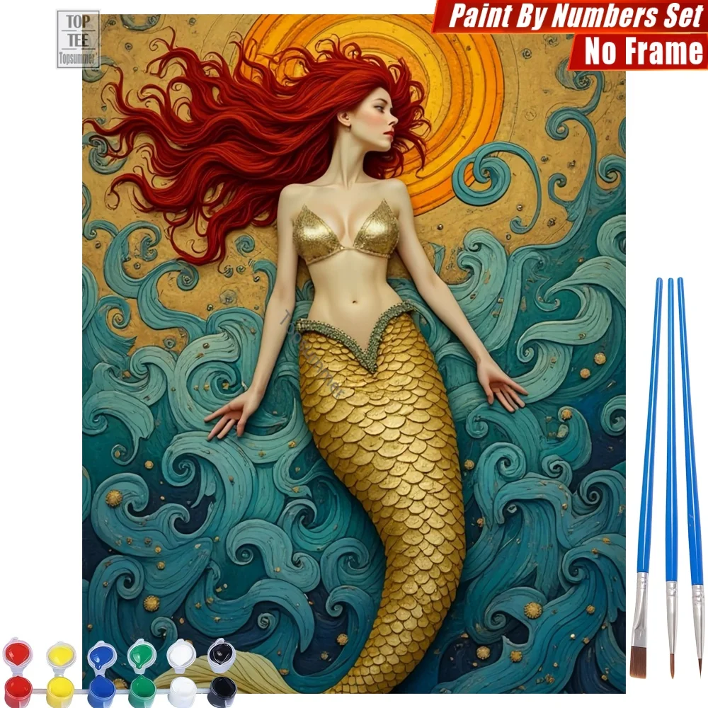 

Mythical Red Mermaid Paints By Number Set - Shining Tail Waves Room Decor Halloween Gift For Mermaid Lover