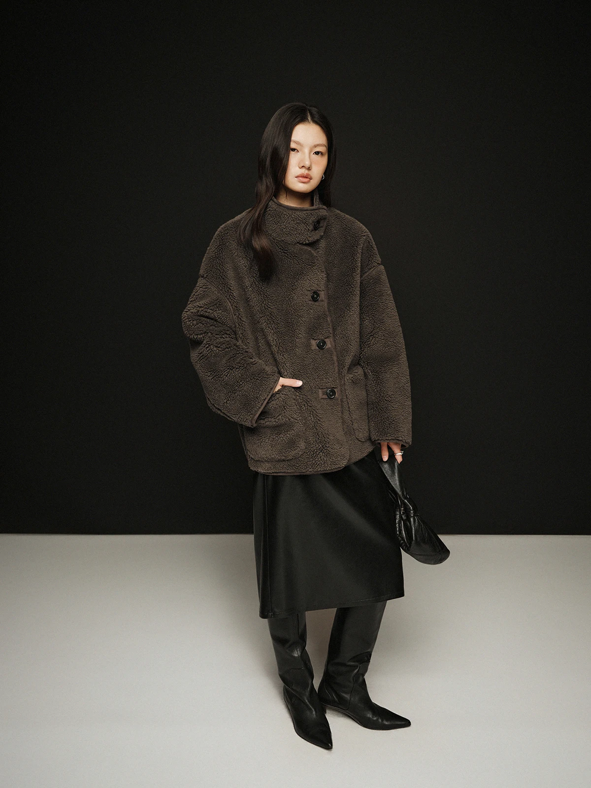 

FSYSKINS Double Color Particle Lamb Fur Jaet Suede Button Inner Simple Sle Long Sve Coat for Commuting