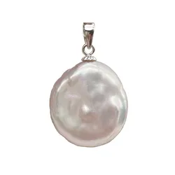17mm X 20mm Baroque Coin Nearround Flat Round Natural Freshwater Pearls 925 Silver Pandent, Without Chain And Box