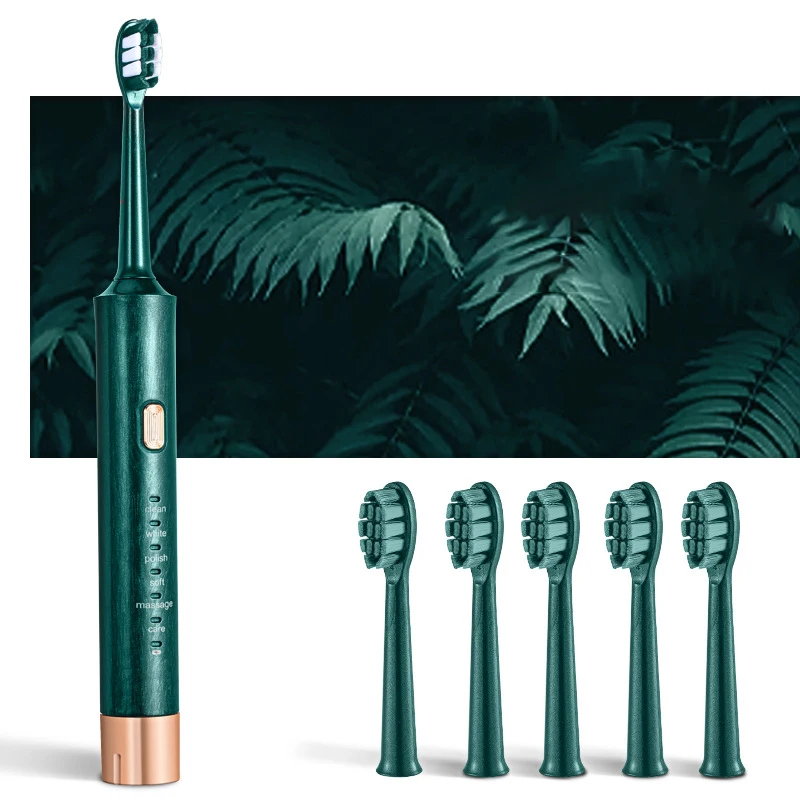 Cepillo de dientes eléctrico para niños y adultos, 4 cabezales, 6 modos ajustables, temporizador incorporado de 2 minutos, carga rápida durante 35 días