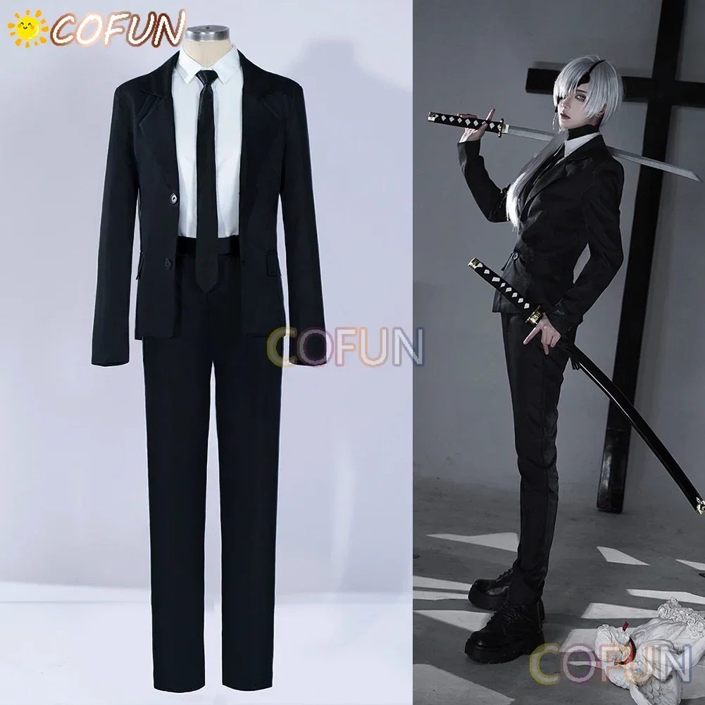 COFUN Amine Quanxi Cosplay Costume Halloween Outfits Men Black Suit Handsome Coat Pants Eyes Mask Wig