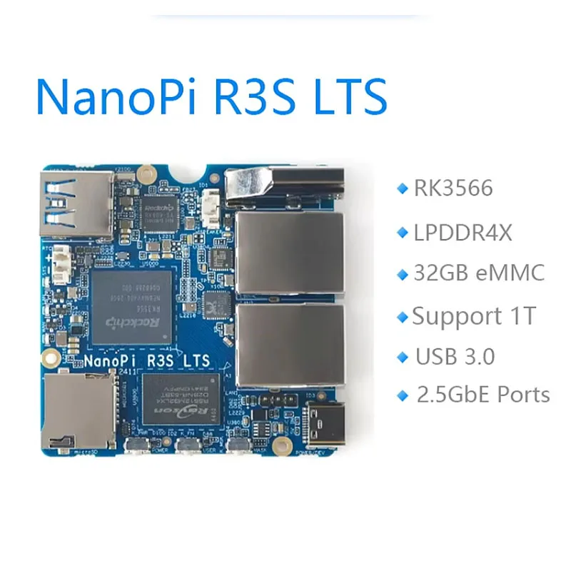 

NanoPi R3S LTS Advanced RK3566 Mini Computer with Dual 2.5GbE Ports 32GB eMMC CNC Aluminum Case Linux IoT Router