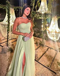 Customized Light Green Prom Dresses 2025 Sweetheart Front Side Split Tulle A Line Evening Elegant Party Gowns Vestidos De Noche