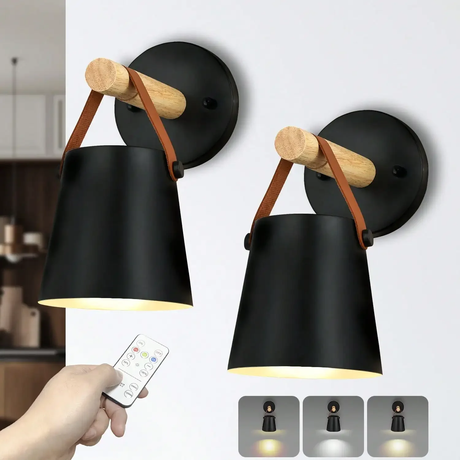 

Battery Operated Wall Sconces Set Of Two, Dimmable Battery Powered Wall Sconces Lamp, Black Cordless Wall Sconce With Remote Control, Indoor Wireless Wall Mounted Lamp For Bedroom Living Room