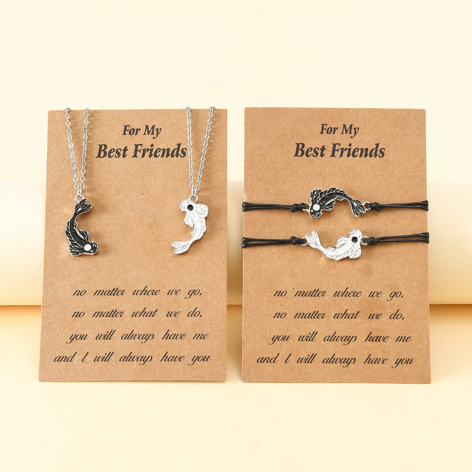 2024 New Alloy Drip Oil Tai Chi Fish Good Friends Card Woven Bracelet Necklace Wholesale