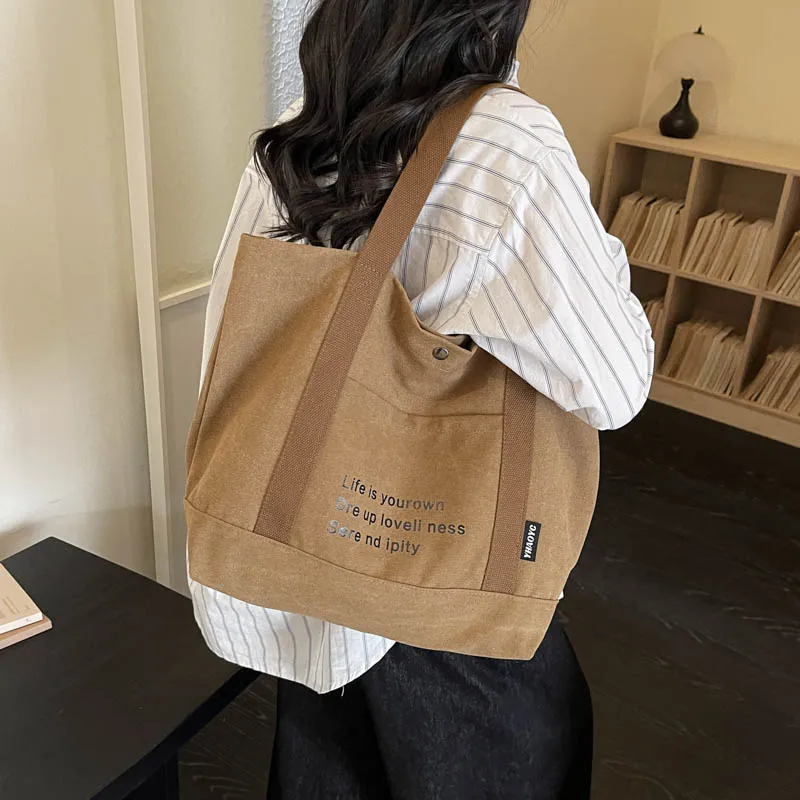 

Fashion Women’s Canvas Tote Bag Vintage Retro Large Capacity Shoulder Handbag Casual Lightweight for Work Shopping Travel Daily