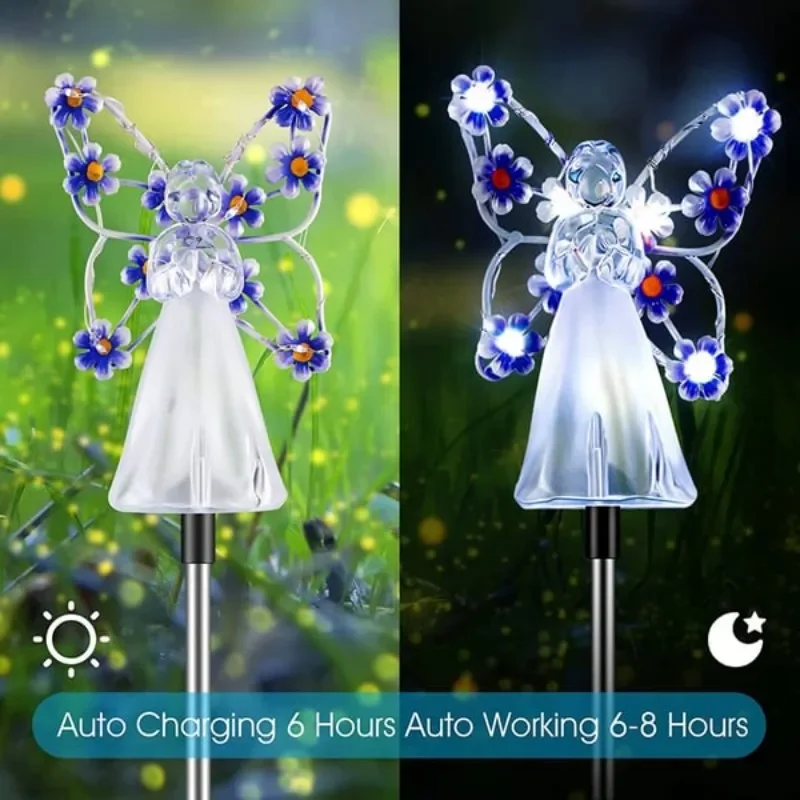 Wodoodporne słoneczne lampki aniołowe Solar Angel Garden Lights Zewnętrzne wodoodporne wtyczki trawnikowe Lampki słupowe LED Garden Angel Night Light