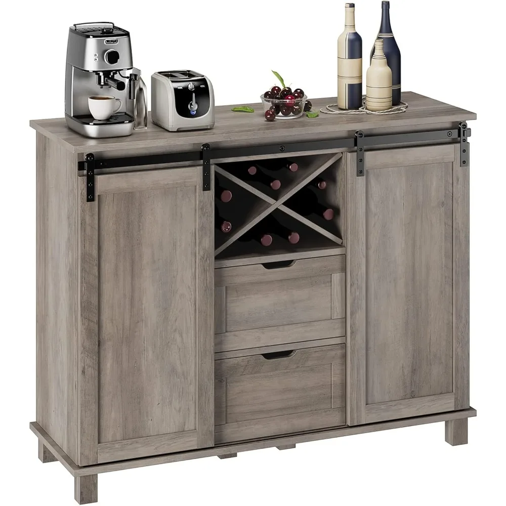 

Farmhouse Buffet Sideboard, Coffee Bar Cabinet with Storage, Liquor Wine Cabinet with Sliding Barn Doors, Accent Storage Cabine