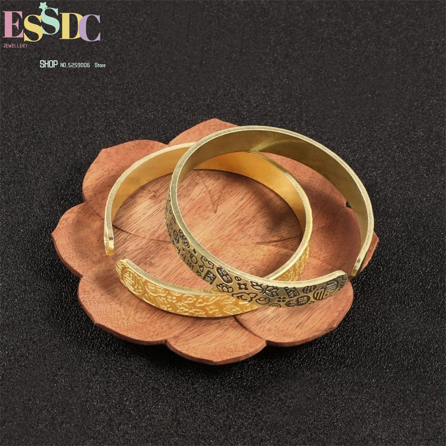 Health Fortune Square Brass Bangle Vintage Antique Chinese Blessing Jewelry Craft Gift For Women Wholesale Boho