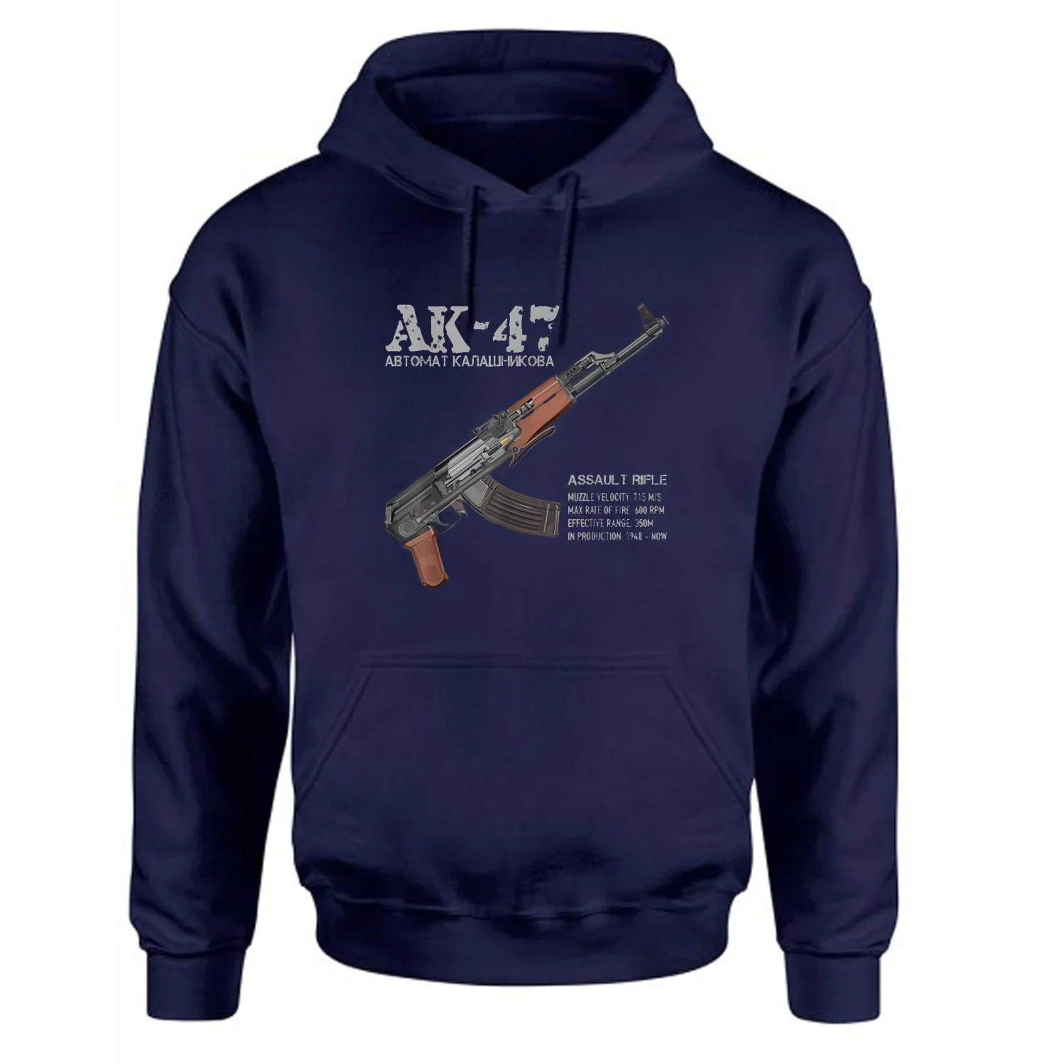 Russian AK Kalashnikov AK-47 Assault Rifle Pullover Hoodie Comfortable Cotton Casual Mens Sweatshirt Gun Fans Streetwear