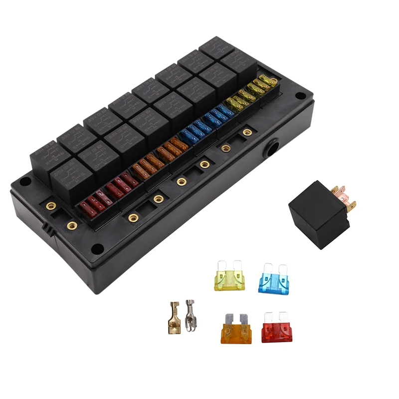 

12V Auto Waterproof Fuse Relay Box Block 16Pcs Relay Holder 24Pcs ATC/ATO Fuse Holder Universal Relay Block Box For Vehicles Car