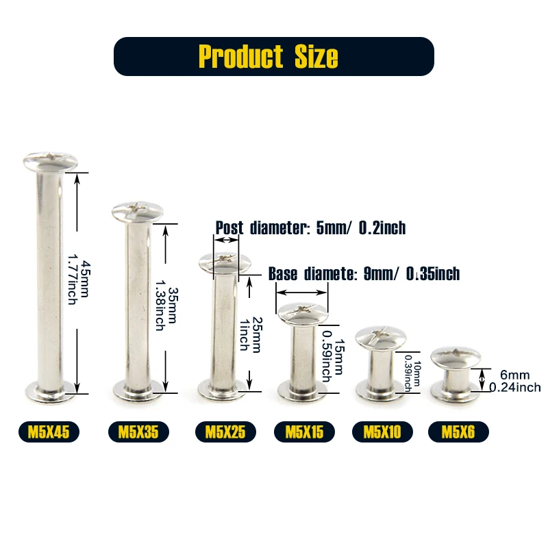 Phillips Chicago Binding Screws Posts,Scrapbook Photo Albums Binding Assorted Kit 6 Sizes for Leather Saddles Purses Belt Repair
