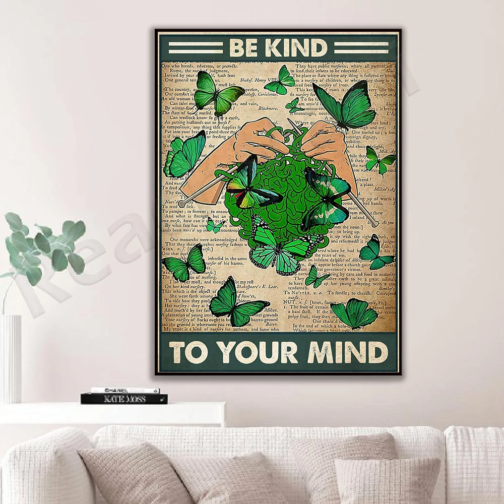 

Be kind to your mind retro poster, be kind to your mind poster, love yourself, mental health awareness home decor