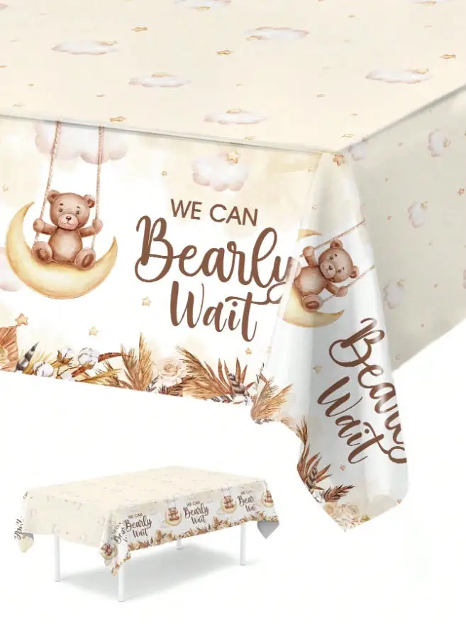 1 mantel con diseño de oso marrón para baby shower, bonito mantel desechable impermeable con diseño de oso marrón, perfecto para el primer cumpleaños del bebé