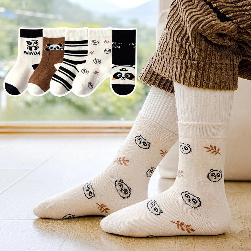 5 Pairs/lot Chinese Style Cartoon National Treasure Panda Children's Sock Set Baby Boys Girls Four Seasons Cotton Short Socks