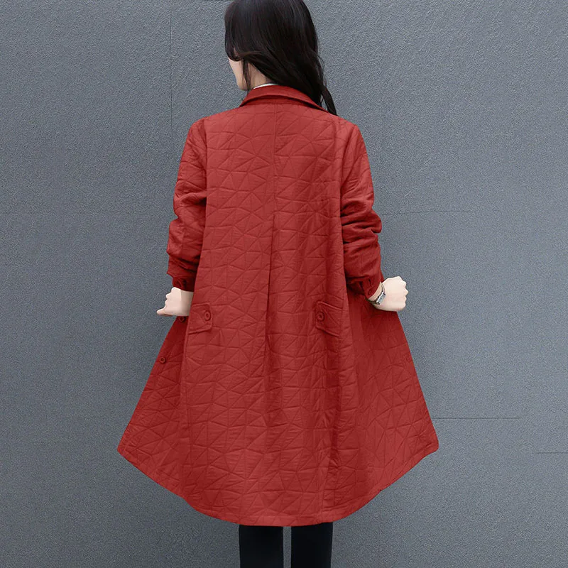 New Spring Autumn Light Thin Padded Jacket Female Long Down Cotton Coat Middle-aged women\'s Loose Rhomboid Casual Cotton Clothes