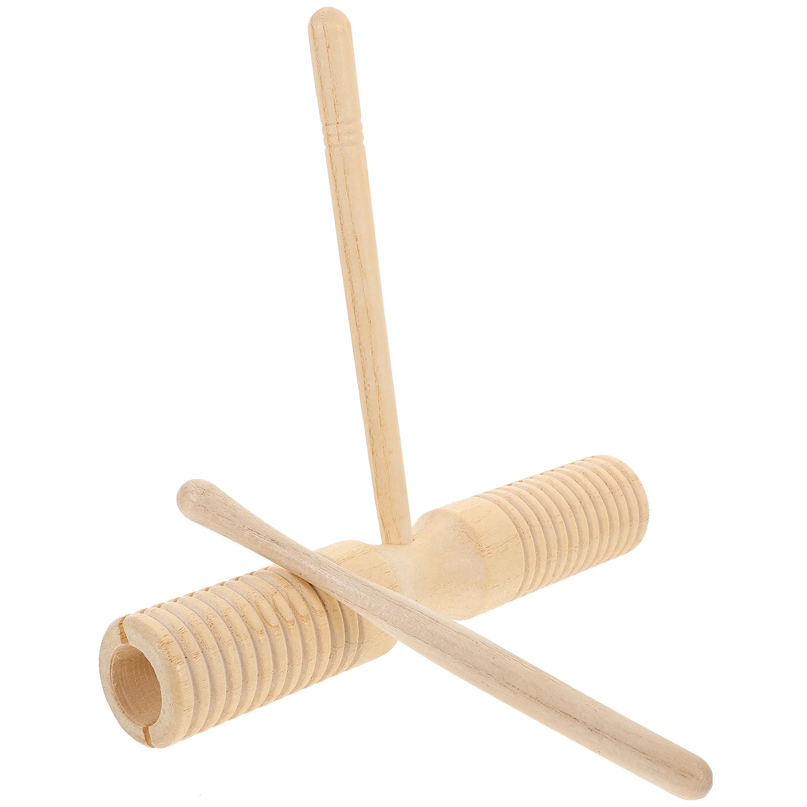 Wooden Double Horn Guiro Musical Instrument Percussion Kids with Stick for Toddler Children