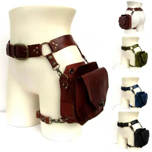 Bolso cuadrado pequeño de Pu para mujer, bolso cruzado para pierna, riñonera, bolso lateral de viento para motocicleta, accesorios de personalidad de caballero Medieval, riñonera