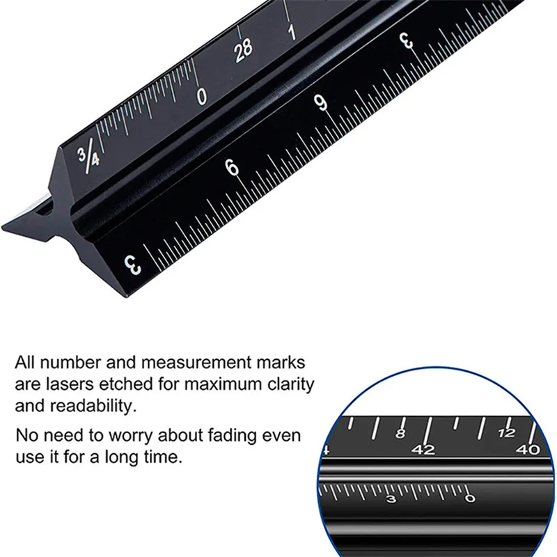 12inch Aluminum Alloy Triangular Ruler Metal Architect Drawing Ruler With High Precision Graduation Line Sewing Tool Accessories