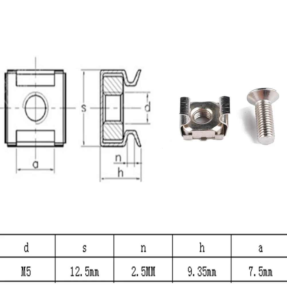

2Set Cage Nuts and M6x20 Mounting Screws Washers for Server Rack Cabinet Durable Iron Nickel Plated Cage Nuts and Screw