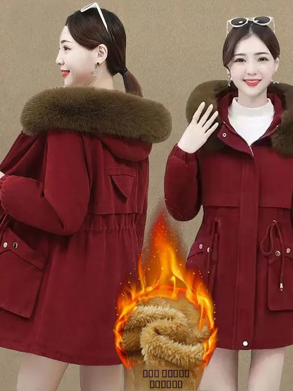 

Теплая хлопковая куртка с капюшоном для женщин среднего возраста, зимняя утепленная флисовая свободная парка, модная верхняя одежда больших размеров