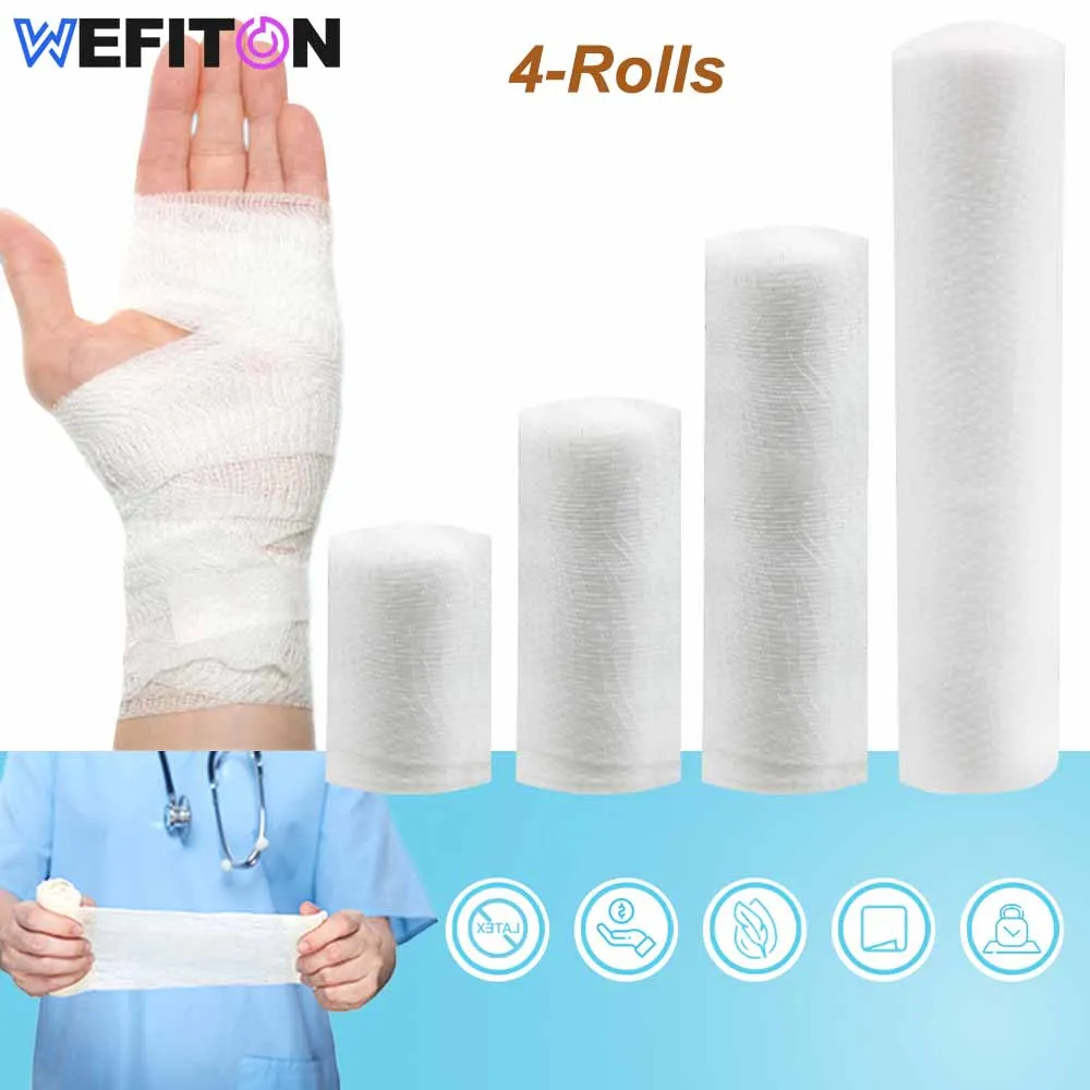 

4 Rolls Gauze Bandage Roll with Tape - White Gauze Wrap Breathable Bandage Gauze Wrap Used for First Aid Wound Care & Supplies