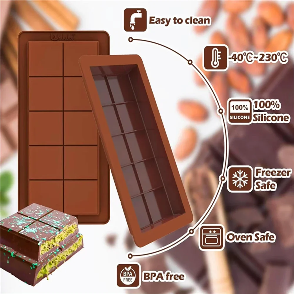 

1pc Chocolate Bar Molds Large and Thick Silicone Chocolate Bar Molds Durable for Stuffed Bar Big Chocolate Candy Bar Mold