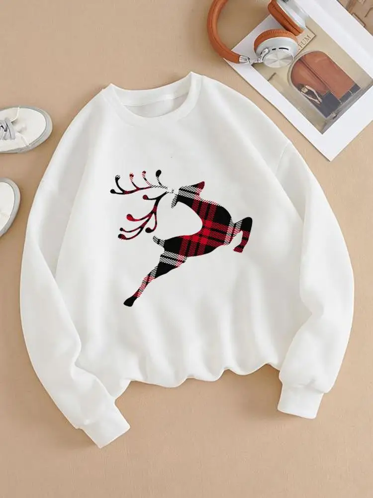 

Holiday Plaid Deer Happy New Year Christmas Graphic Sweatshirts Fashion Casual Print Female Women Clothing Pullovers