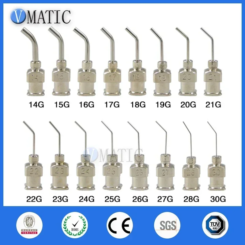 ‌12pc 30G Dispensing Needles | 45° Bent Tip (Stainless Steel/Chemical Resistant/1/2
