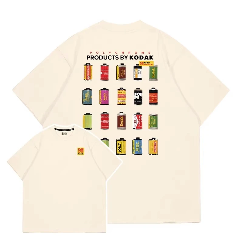Kodak Brand Retro Film Print 100% Cotton Trendy Men T-shirt Summer Daily Outdoor Sports Party Casual Loose Street Short-sleeve image 4