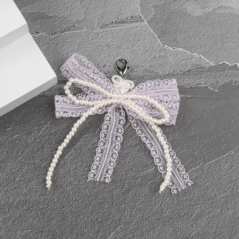 Sweet Lace Bow Keychain Heart Pendant Pearl Shoe Flower Accessories Removable Aesthetic Key Holder Gifts Bag Pendant Accessories