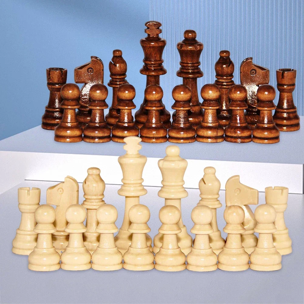 32 Pieses Wooden Chess Standard Tournamen Staunton Wood Chessmen 8cm King Height Suit Beginner Pieces Educational Toy