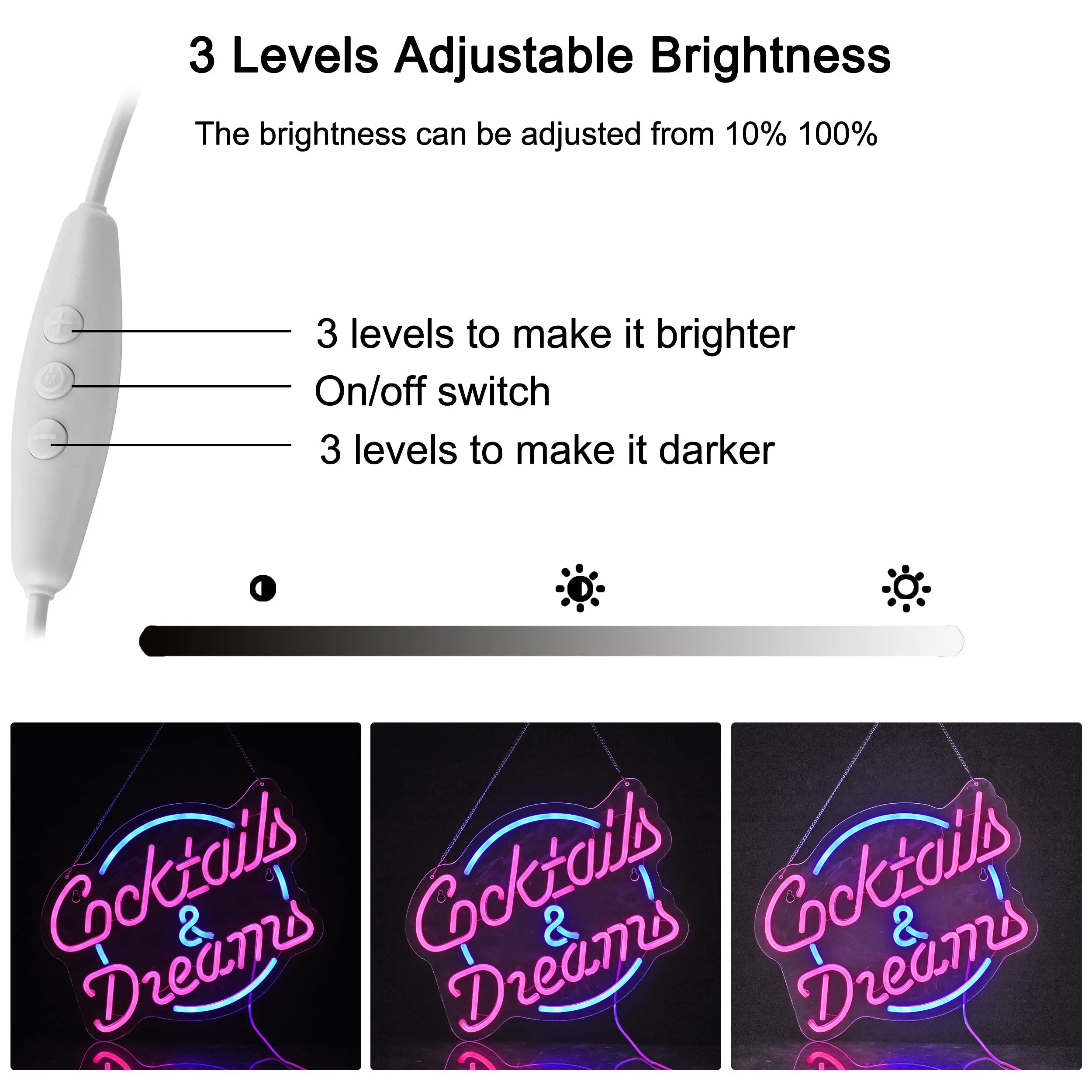 Cocktails and Dreams Neon Sign for Wall Decor Neon Light with Dimmable Switch LED Signs Bedroom Bar Hotel Party Club Art Lights view 5