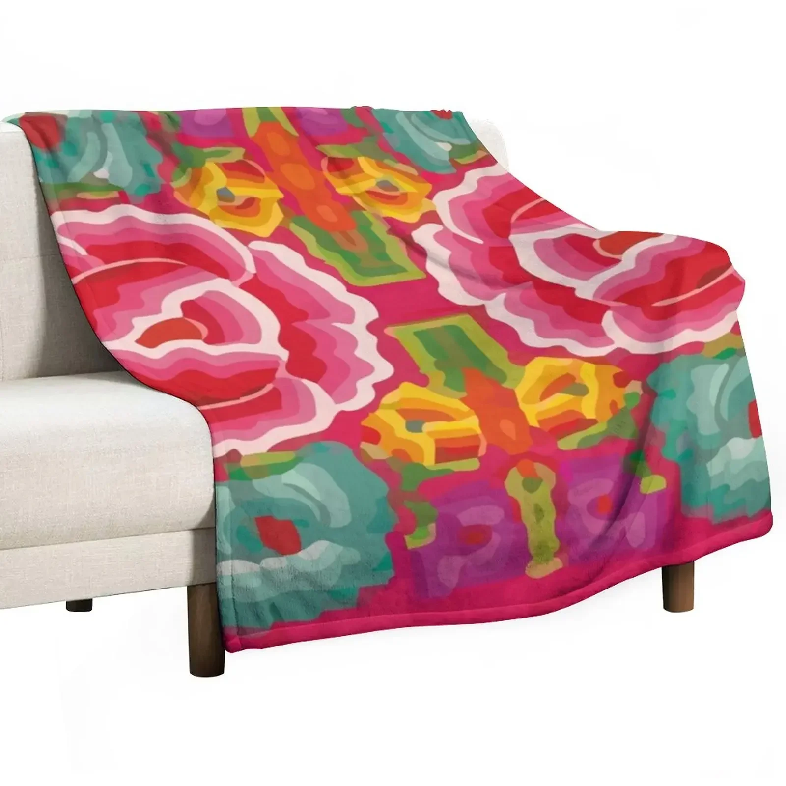 Tehuana Oaxaca Flower Embroidery bight mexican pink interior design Throw Blanket Retros Beautifuls Furrys Blankets