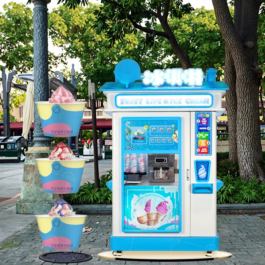 Ice Cream Vending Machine Lockable Anti-theft Cabinet Overheat Protection Airport Station Commercial Frozen Yogurt Dispenser