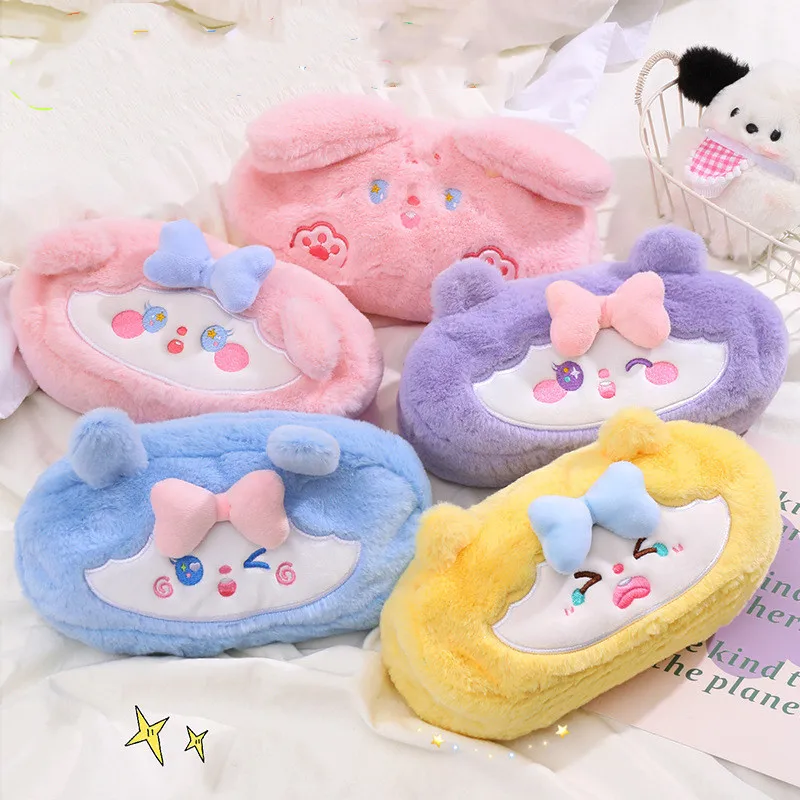 

5 pcs/lot Kawaii Cat Rabbit Plush Pencil Case Cute Pencil bag box Stationery Pen Pouch Office School Supplies