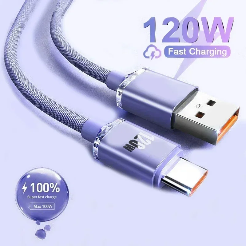 120W 6A Fast Charge USB Type C Quick Charge Cable For Samsung S23 Realme Xiaomi 13 Huawei Phone Fast Charging Cable Data Cables