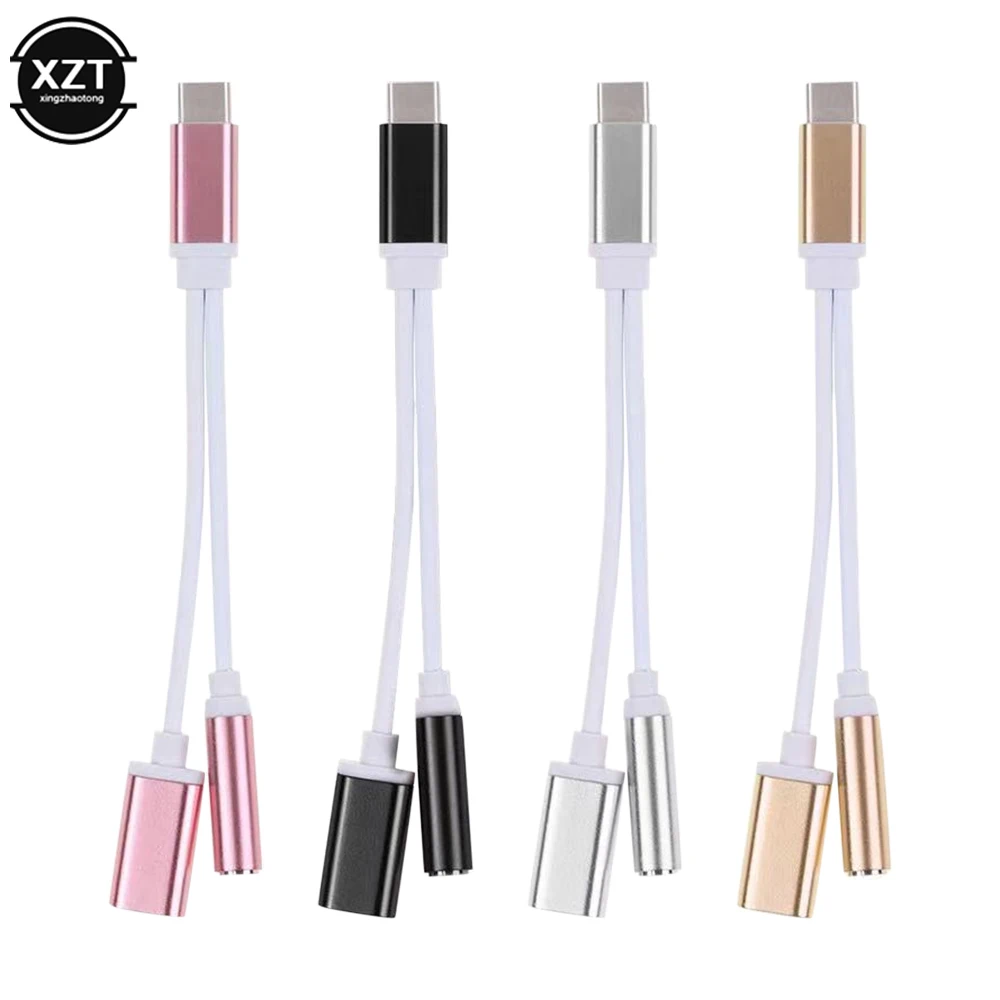 Type C To 3.5mm Jack USB-C To 3.5 AUX Audio Cable 2in1 USB Audio Splitter USB C Earphone Cable Charging Adapter Phone Accessory