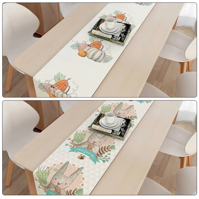 Easter Bunny Table Runner Gnome Rabbit Wedding Decor Anti-stain Rectangular Tablemat Easter Placemat Dining Table Decoration