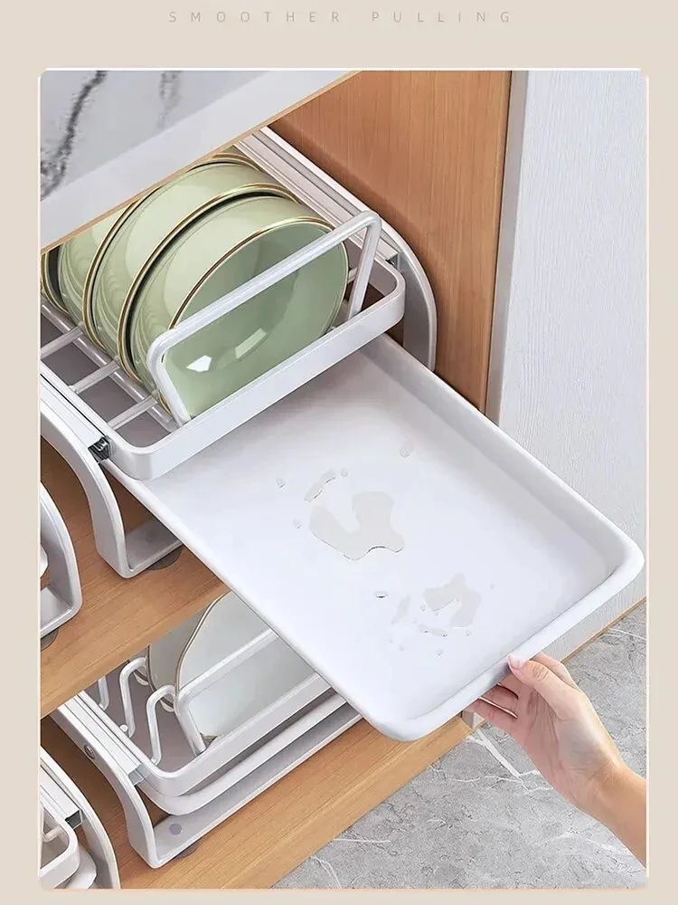 Dish Bowl Storage Rack Kitchen Pull-out Dish and Bowl Shelf Cabinet Storage Rack Drawer Drain Rack Kitchen Accessries Joy