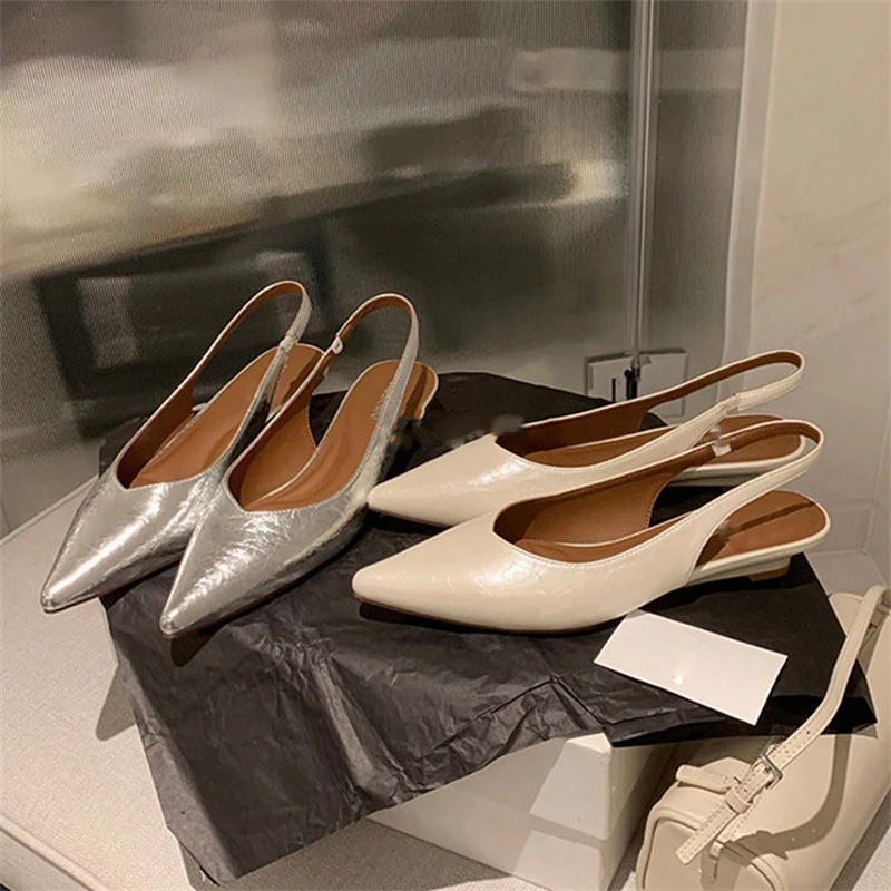 

Designer Pointed Toe Women Wedding Pumps Back Strap Sexy Slingback Low Wedges Heels Dress Elegant Shoes Ladies