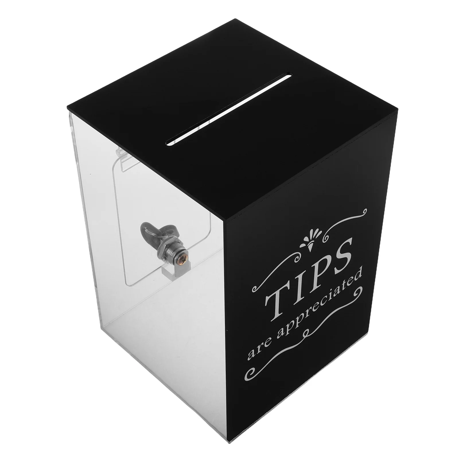 

Acrylic Tip Box Coin Jar Donation Collection Case Change Money Bank Lock Slot Transparent Bars Restaurants