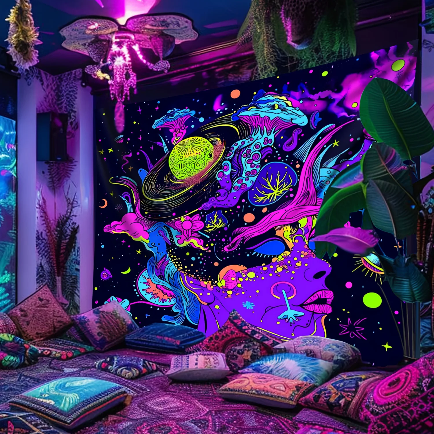 VIKAMA Universe Fantasy Tapestry psychedelic Surrealic Art Wall Decoration Party Decoration Cyberpunk Style Wall Decoration