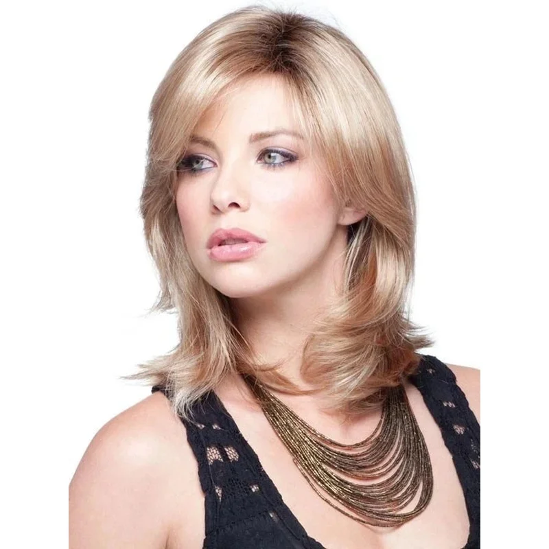 Hair New Fashion Brown Mix Blond Wavy Women' Wigs14in