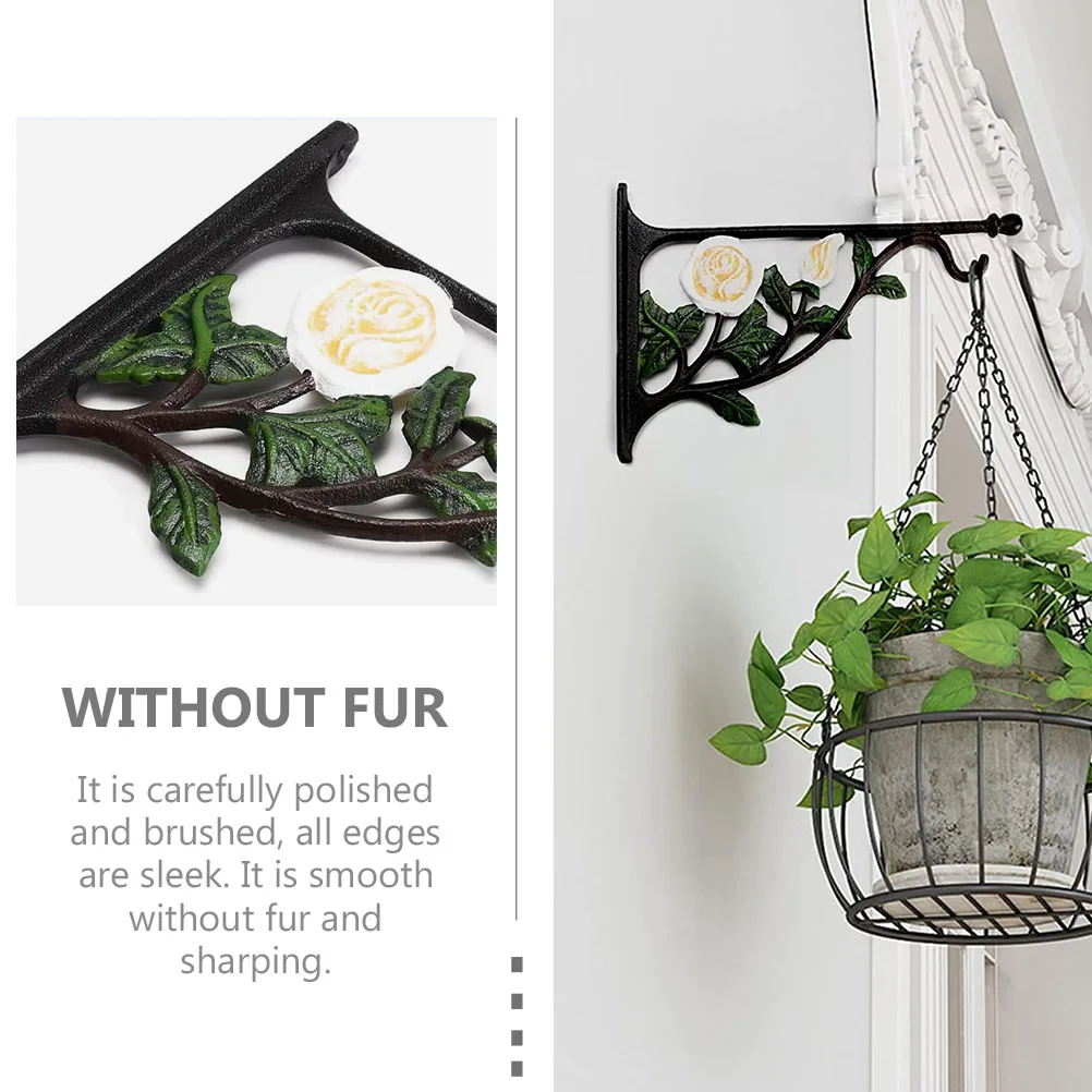 

White Rose Wall Mount Iron Flowerpot Bracket Durable Rust Proof Balcony Hook Planter Hanger Metal Bird Feeder Outdoor Decor