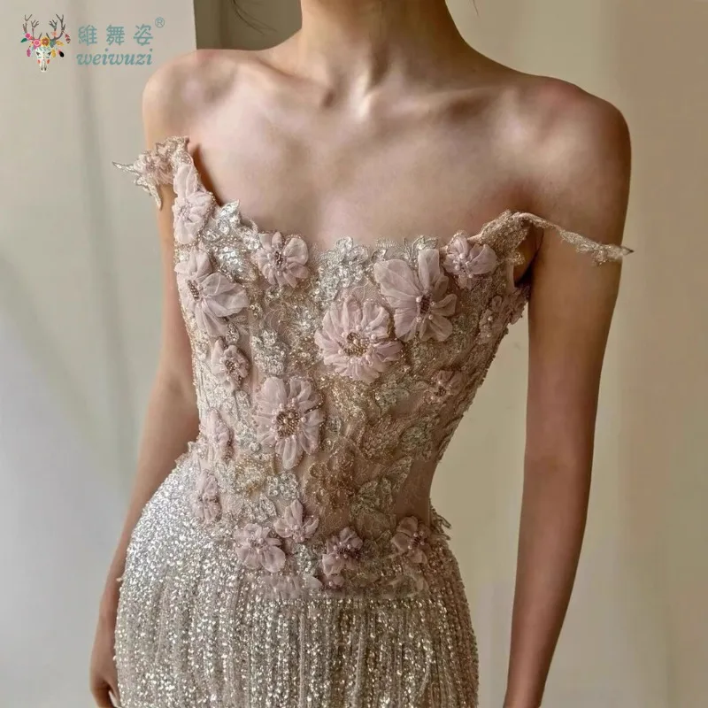 Robe de soirée de forme sirène, perles brodées en 3D, fine bretelle d'épaule, taille, avec perles et pompons, amincissante