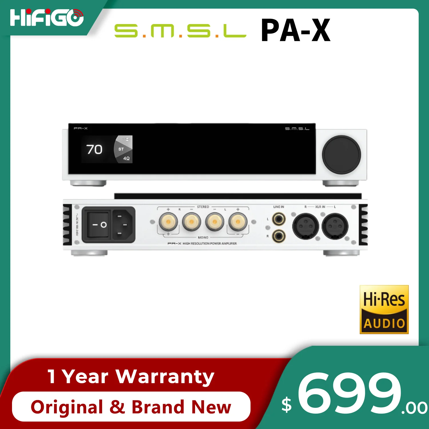 SMSL PA-X Pure Power Amplifier GALLIUM NITRIDE 40W Dual track Speaker Home Desktop Headphone AMP| HiFiGo