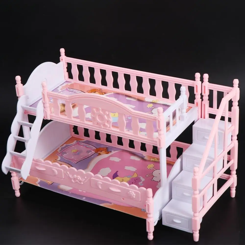 Poppenaccessoires Poppenhuis Dubbel Bed Simulatie Trap Simulatie Pop Dubbel Bed Roze Plastic Bjd Pop Prinses Tweepersoonsbed