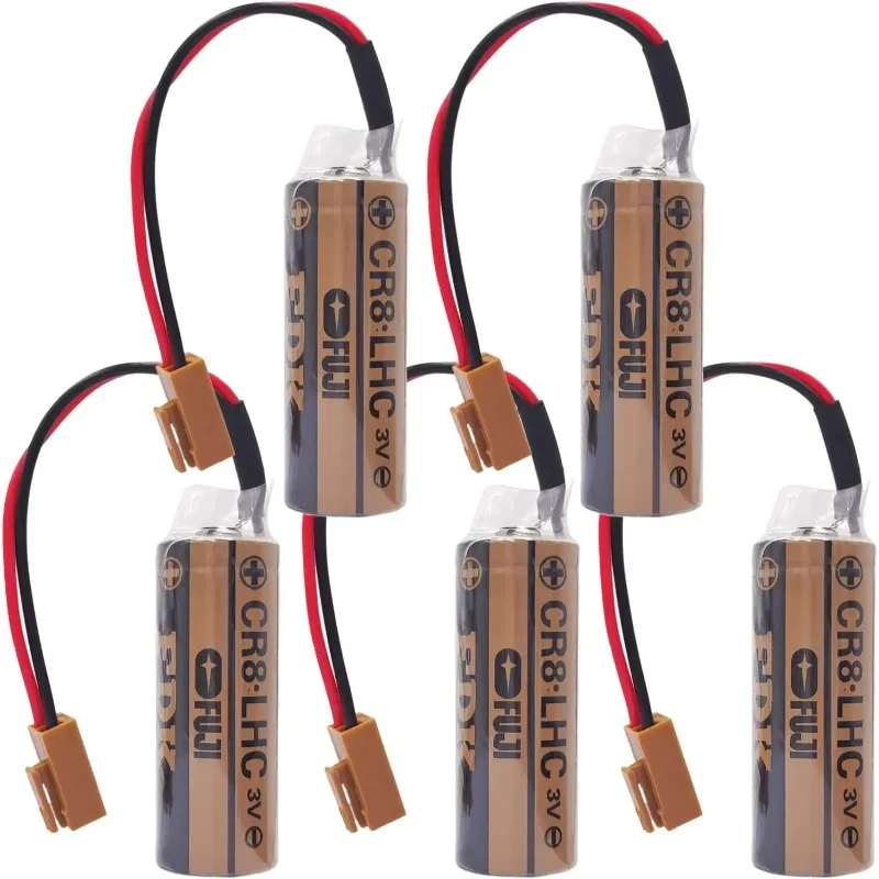 

(5 Pack) CR8-LHC 17450 3V Battery for CR8.LHC A98L-0031-0012 A02B-0200-K102 Backup Battery with Brown Plug